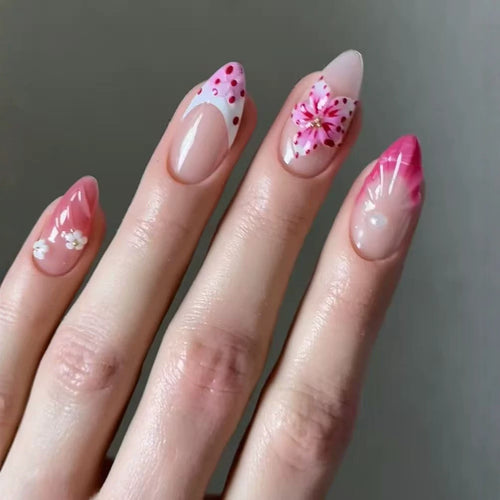 Artistic Floral-Accent Press-On Nails Bowlift