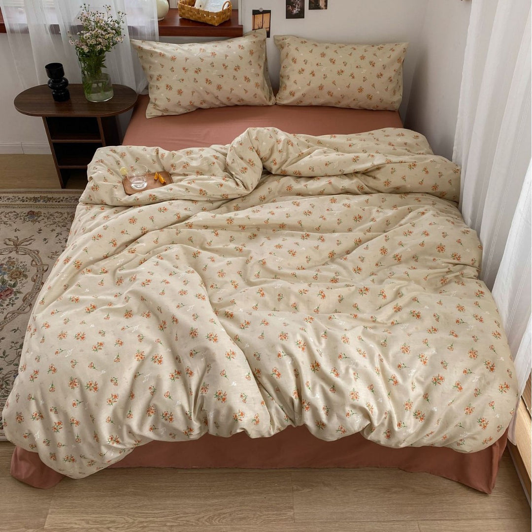 Bedding set made of cotton-linen with quilted comforter