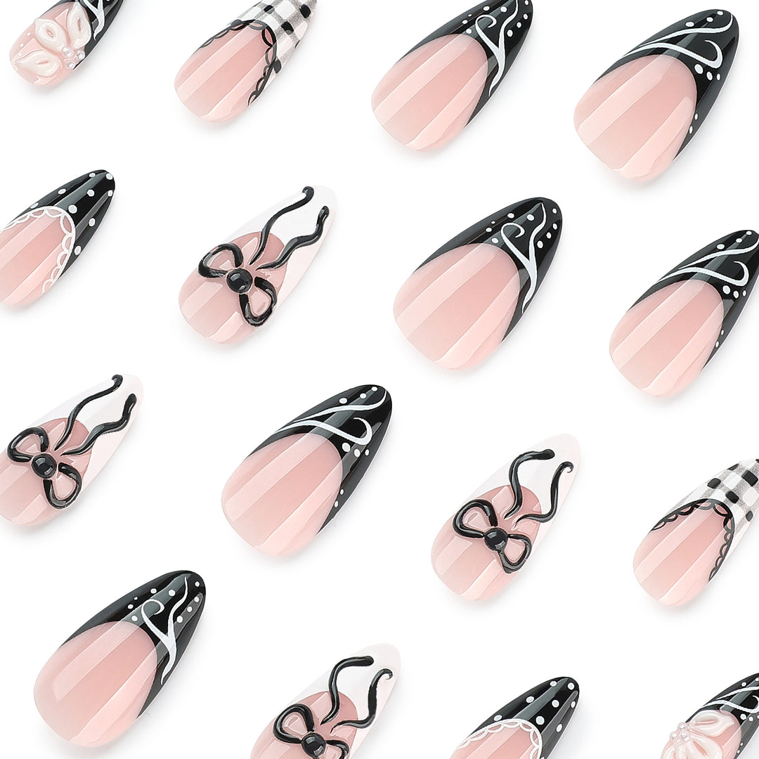 Artful stiletto nails with floral and geometric accents Bowlift