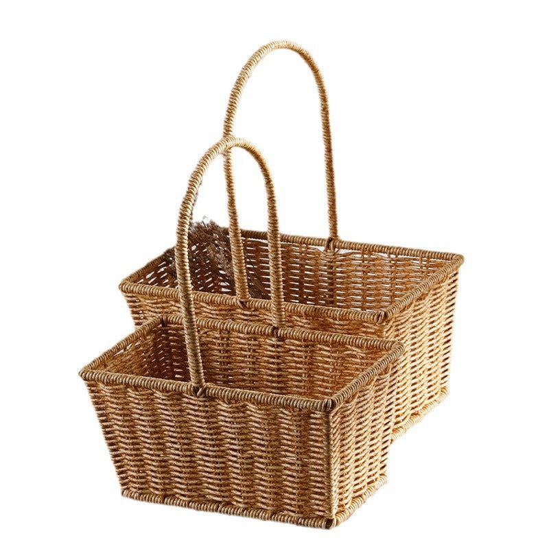 Decorative Woven Storage Basket with Mushroom Emblem Bowlift