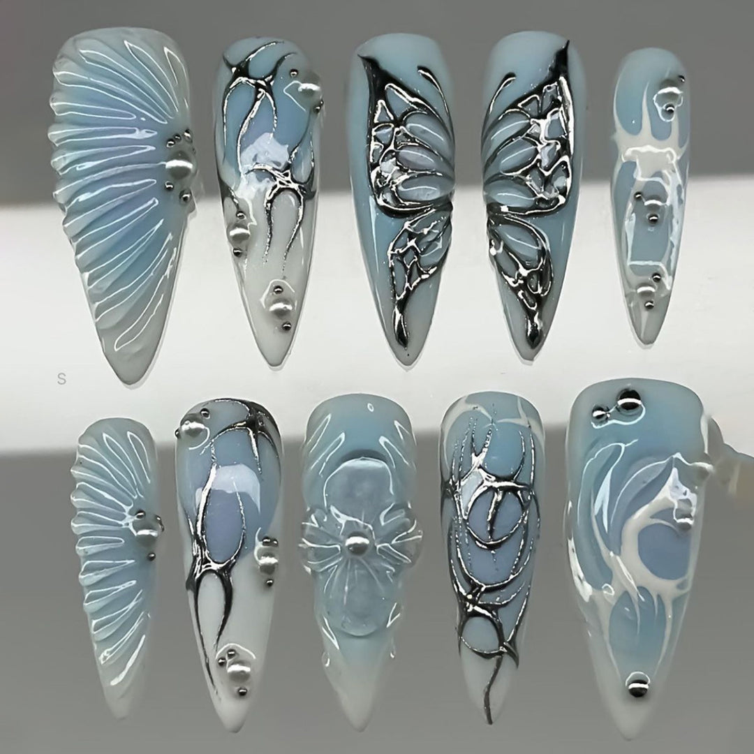Artistic Press-On Nail Design Bowlift