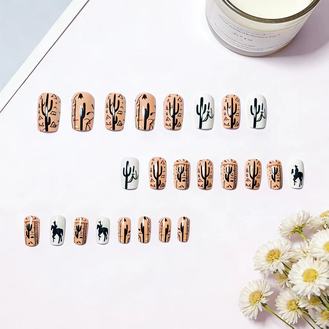 Artificial nail design with geometric desert motif Bowlift