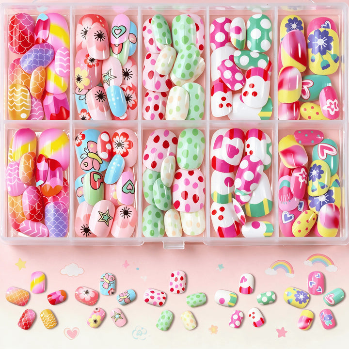 Vibrant Cartoon-Themed Press-On Nail Art Collection Bowlift