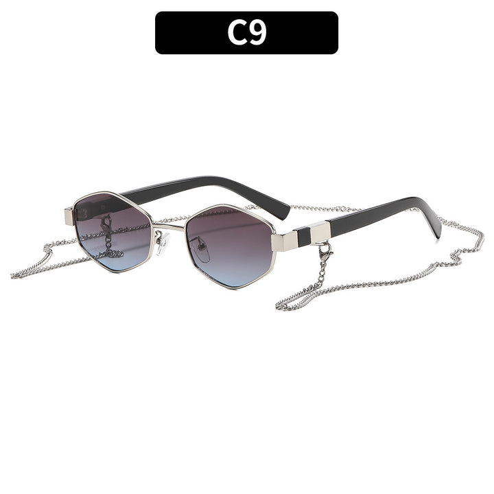 Stylish Hexagonal Sunglasses with Chain Accents