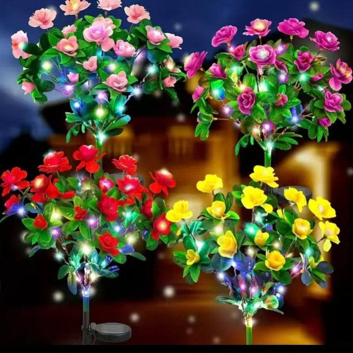 Solar-Powered Realistic Camellia Floral Garden Stake Lights With Adjustable LED Heads And Stainless Steel Spike Bowlift