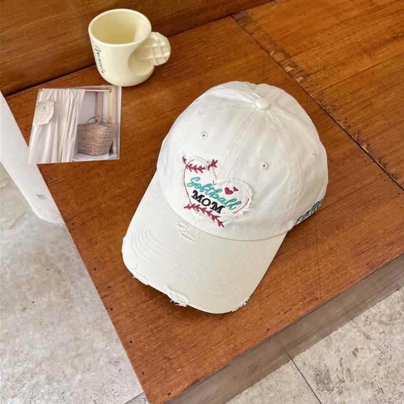 Women's Distressed Heart-Embroidered Baseball Cap Bowlift