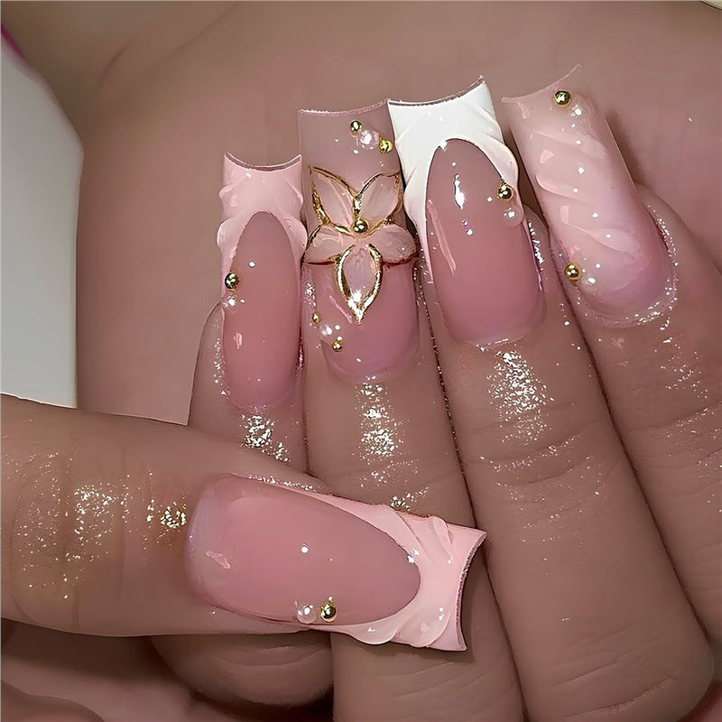 Artistic Floral Design Press-On Nail Art Bowlift