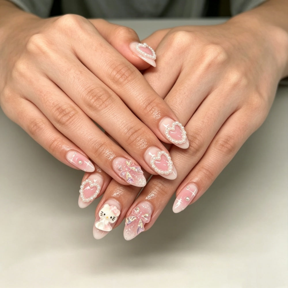 Artistic Press-On Nail Set with Celestial Design Bowlift