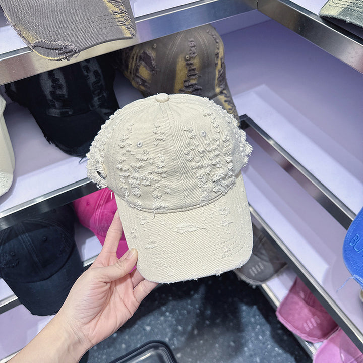 Women's Distressed Denim-Style Baseball Cap Bowlift