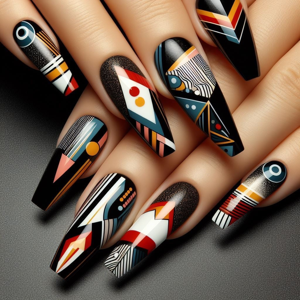 Artificial nails with creative tribal design Bowlift