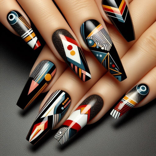 Artificial nails with creative tribal design Bowlift