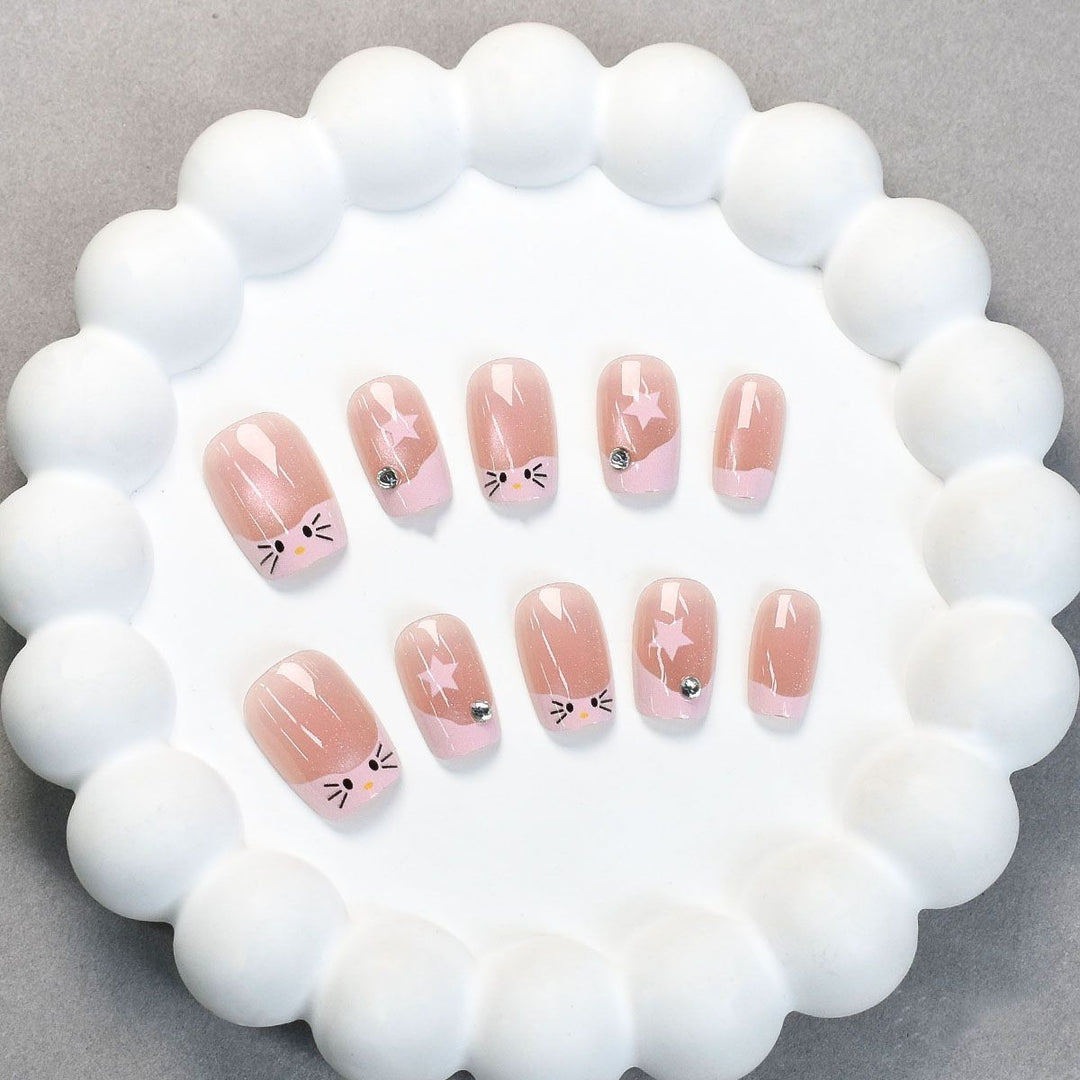 Cute Cat-Themed Press-On Nail Set Bowlift