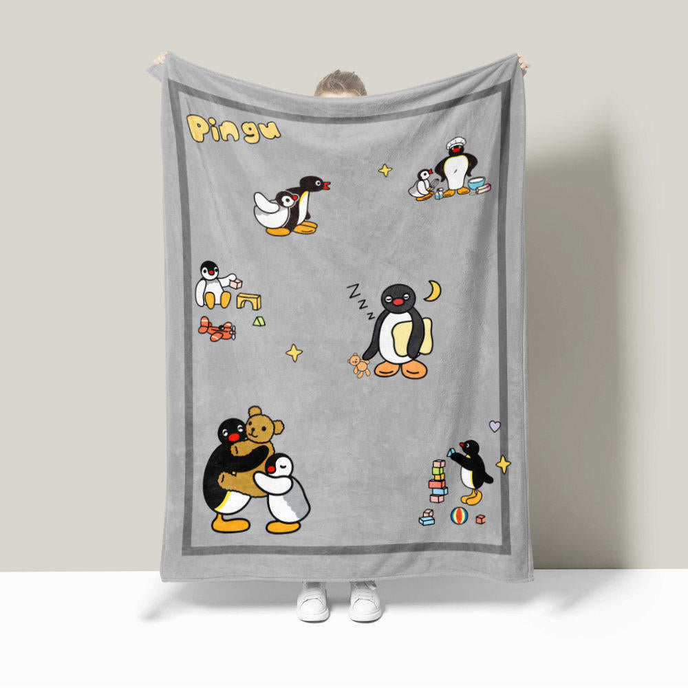 Fun Illustrated Penguin Plush Throw Blanket