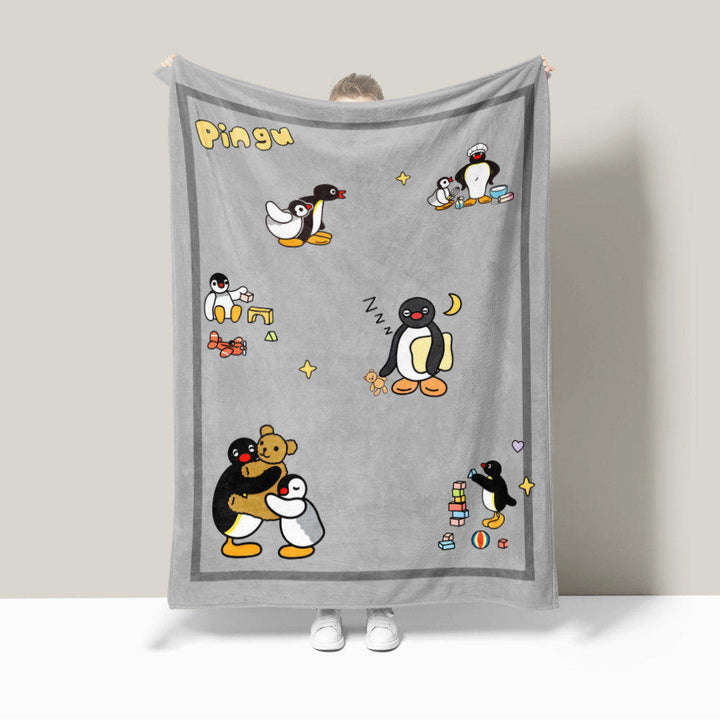 Fun Illustrated Penguin Plush Throw Blanket