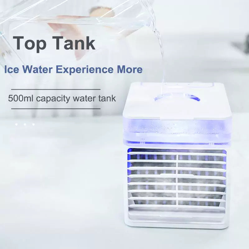 Unisex one-size compact desktop evaporative air cooler with removable top filling container and adjustable directional louvers Bowlift