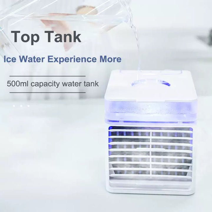 Unisex one-size compact desktop evaporative air cooler with removable top filling container and adjustable directional louvers Bowlift
