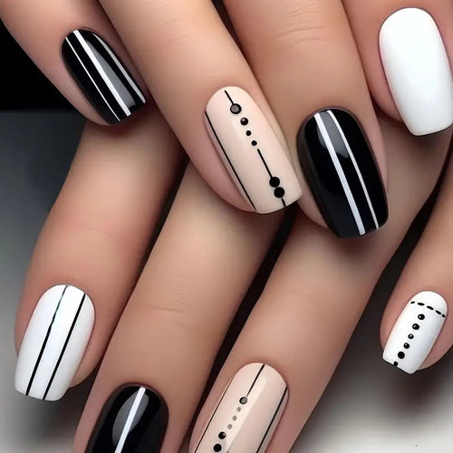 Artistic Geometric Press-On Nail Art Bowlift