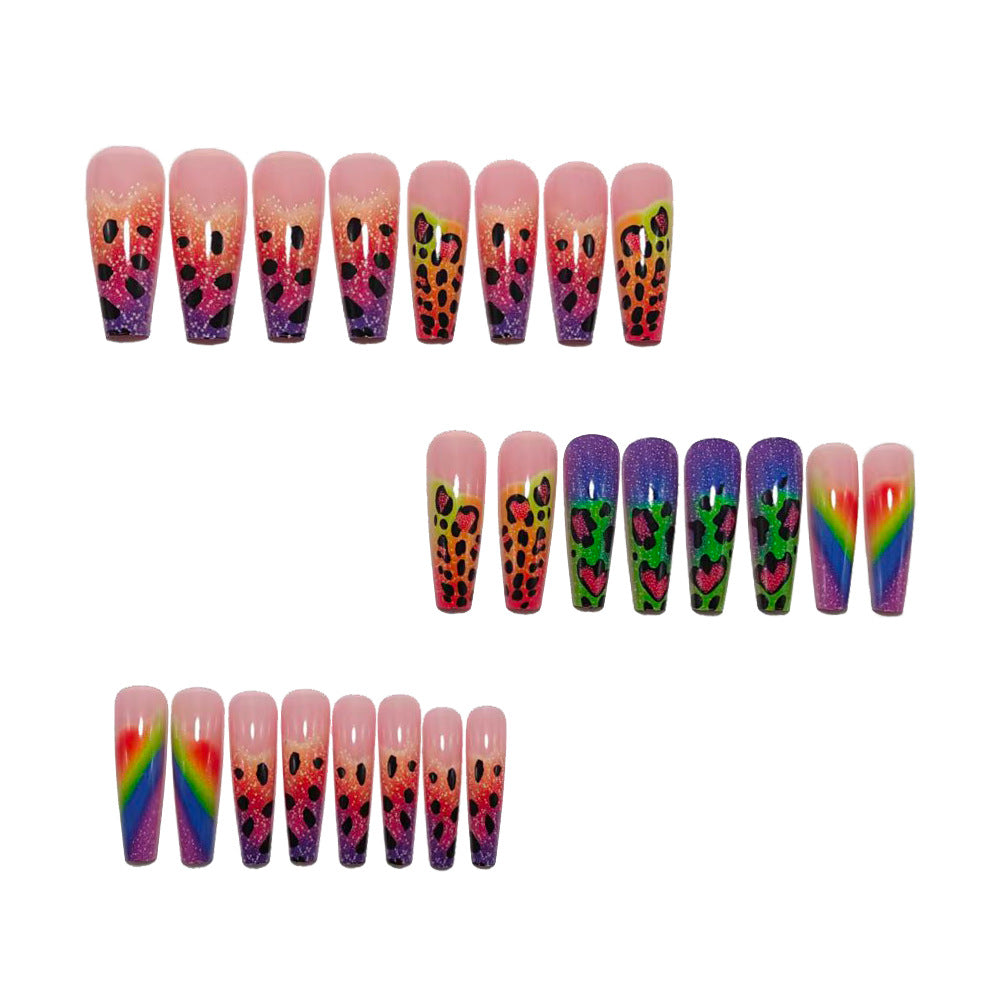 Artificial nails with colorful leopard patterns and glitter effects Bowlift
