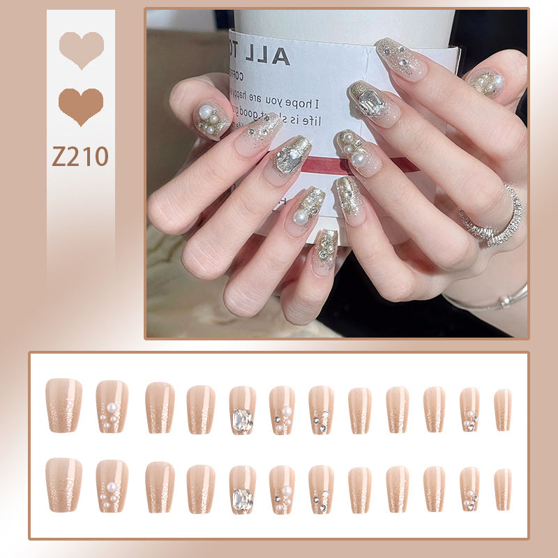 Artificial nail set with elegant pearl and glitter design Bowlift