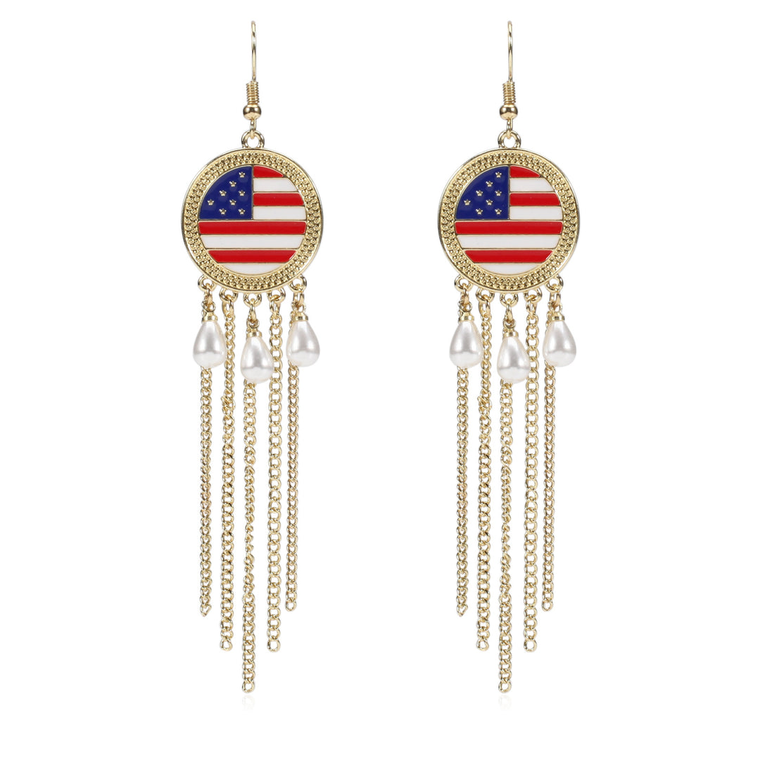 Women’s dangling earrings with enameled medallion and pearl fringes Bowlift