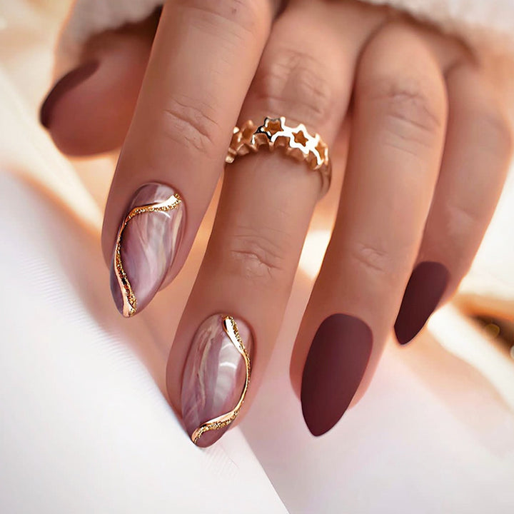 Elegant Press-On Nail Set with Artistic Floral and Glossy Designs Bowlift