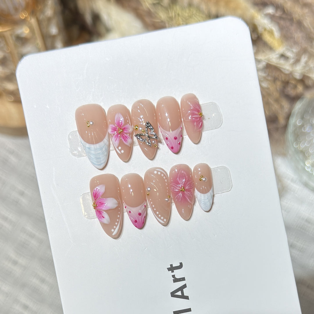 Floral Accent Press-On Nail Art Set Bowlift