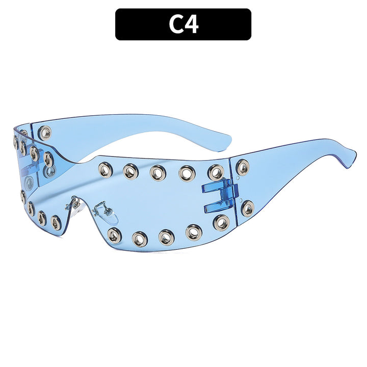 Futuristic Transparent Shield Sunglasses with Decorative Metal Accents