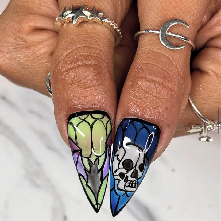 Artistic Halloween-Themed Stiletto Press-On Nails Bowlift