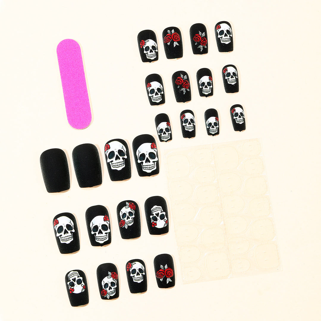 Skull and Rose Acrylic Nail Art Extensions Bowlift