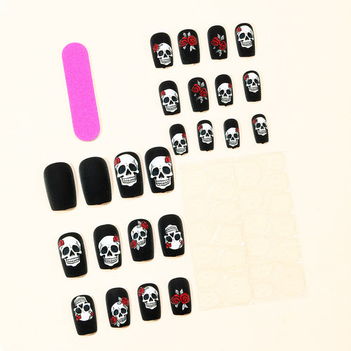 Skull and Rose Acrylic Nail Art Extensions Bowlift