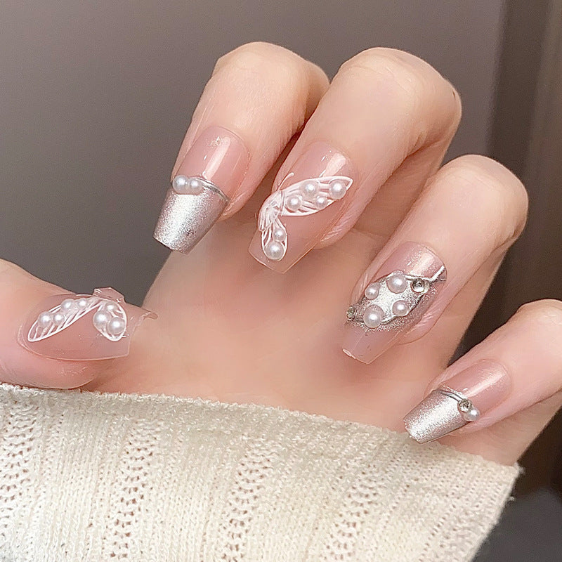 Glamorous Press-On Nail Set with Decorative Gemstone Accents Bowlift