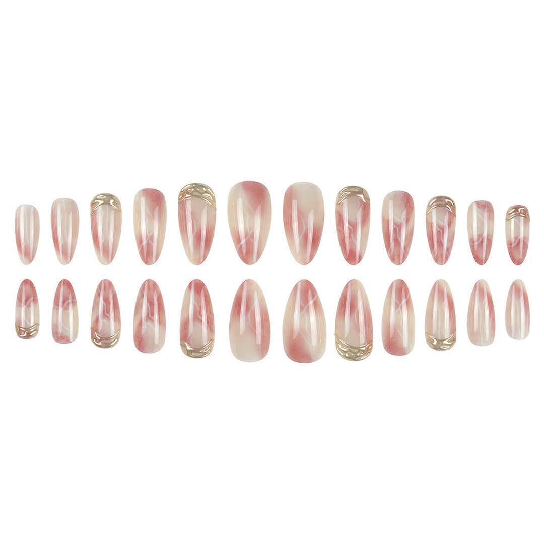 Elegant Stiletto Press-On Nail Set with Marble Design Bowlift