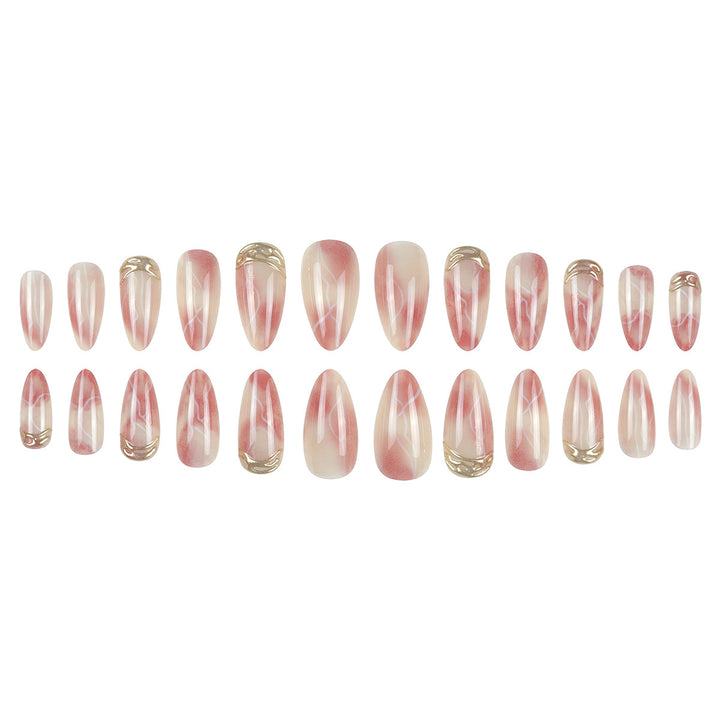 Elegant Stiletto Press-On Nail Set with Marble Design Bowlift