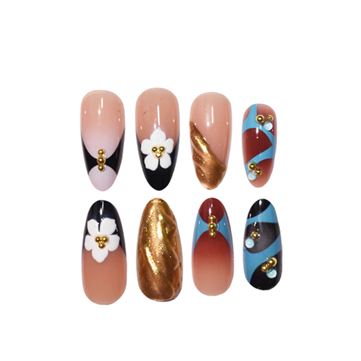 Artistic 3D Floral Press-On Nail Design Bowlift
