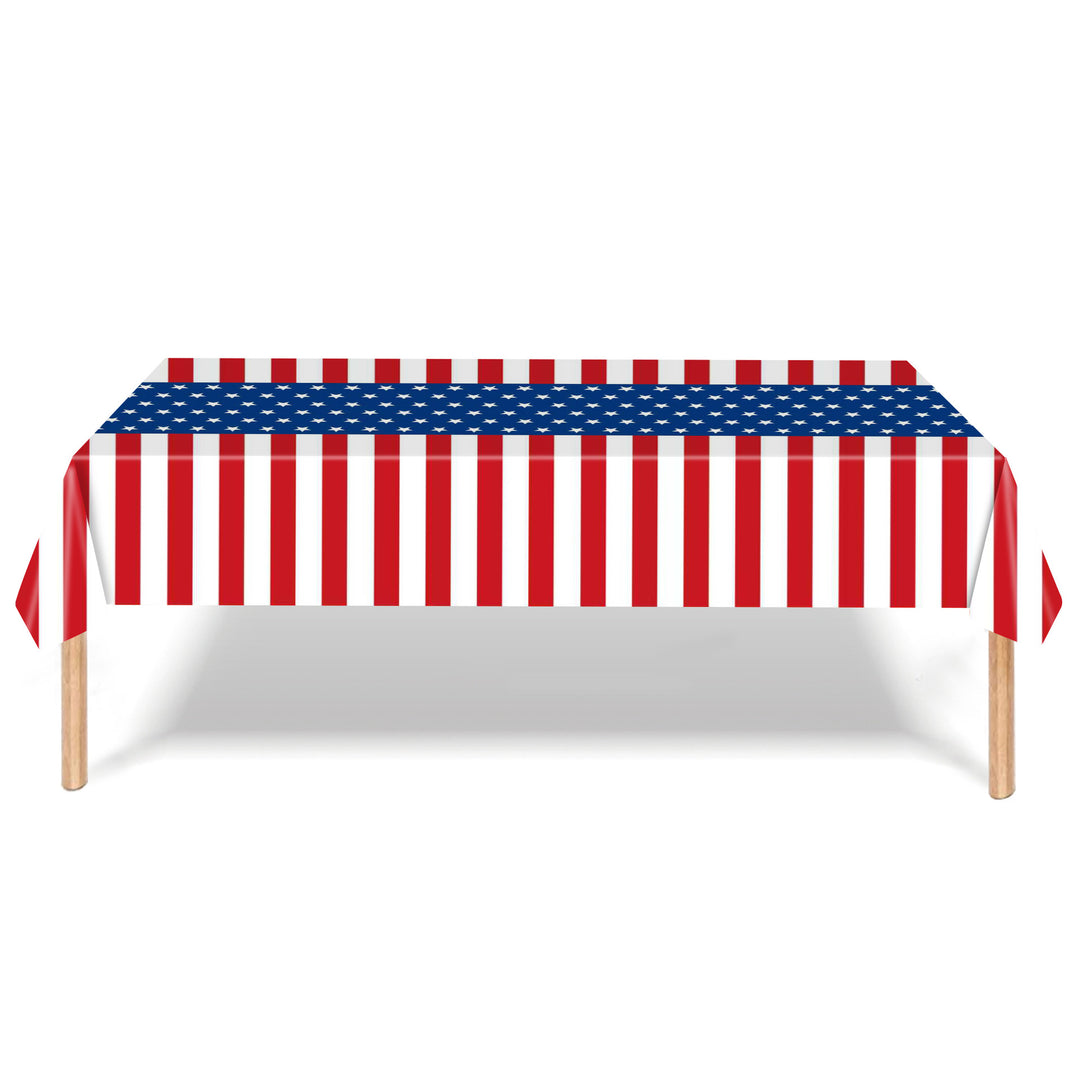 Unisex nan patriotic disposable party tableware and decoration kit with printed flag paper plates matching table covers napkins and pennant bunting Bowlift