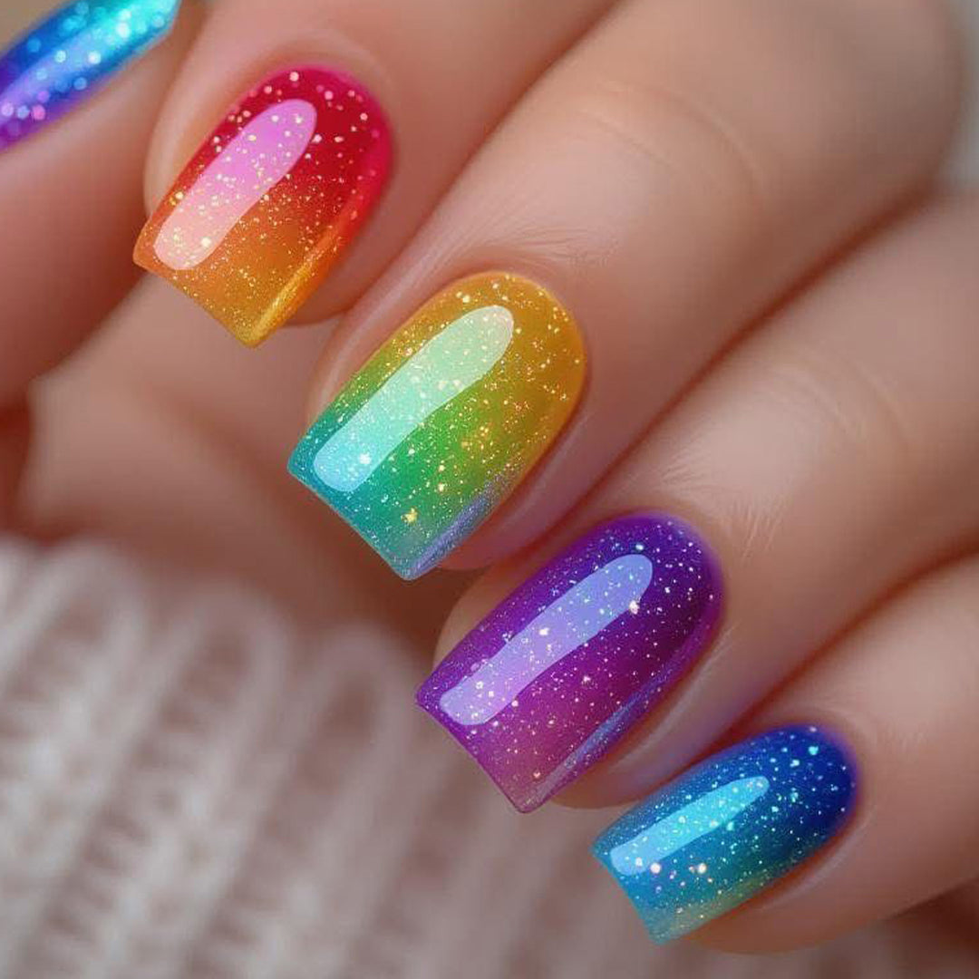 Glittering Gradient Acrylic Nail Art Extensions Bowlift