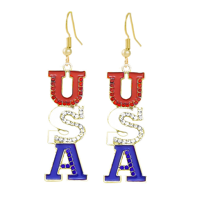 Women's nan patriotic horseshoe enamel dangle earrings with star-accented design and fishhook findings Bowlift