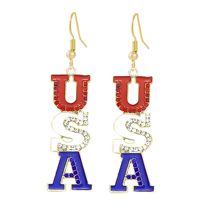 Women's nan patriotic horseshoe enamel dangle earrings with star-accented design and fishhook findings Bowlift