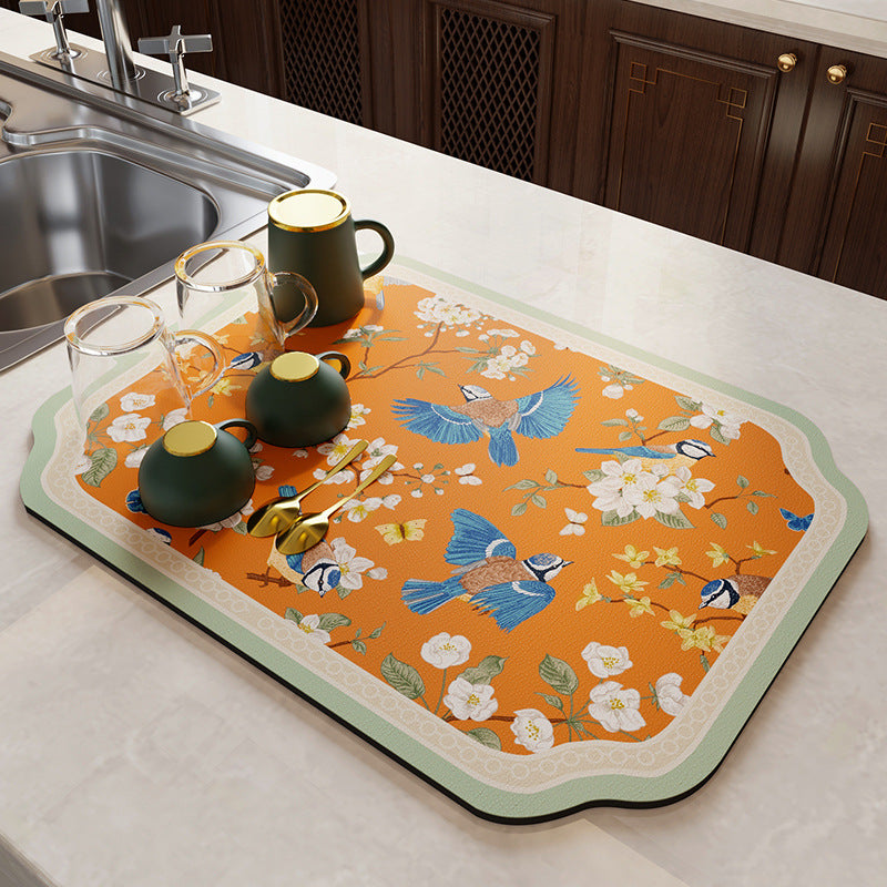 Floral Pattern Kitchen Drain Mat Bowlift