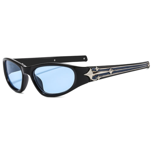 Fashion-Forward Shield Sunglasses with Decorative Frame Design Bowlift