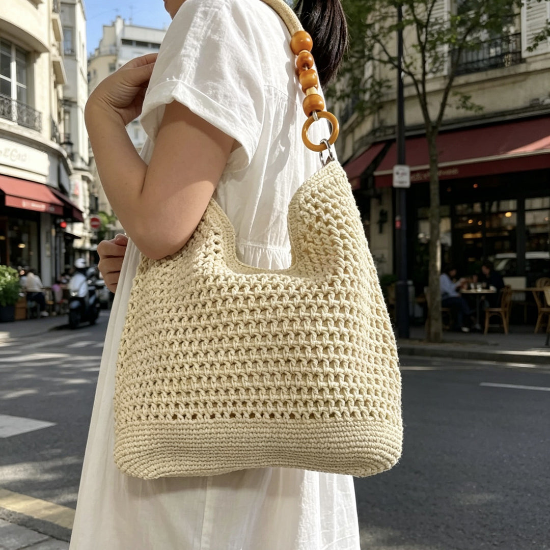 Hand-knotted tote bag with decorative wooden handle Bowlift