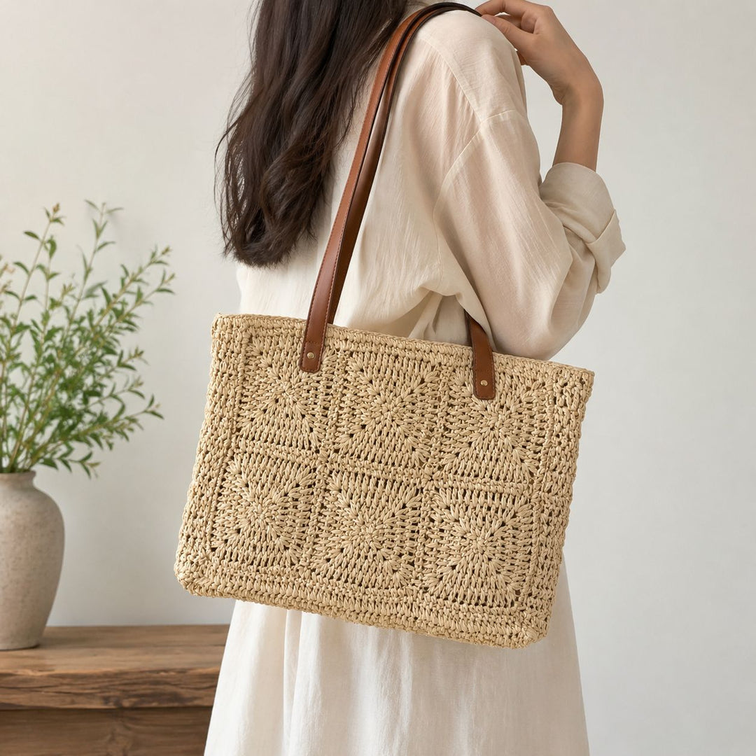 Braided jute bag with leather handles Bowlift