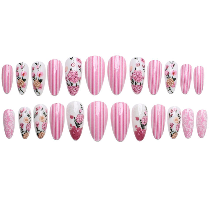 Artificial nail set with floral 3D decorations Bowlift