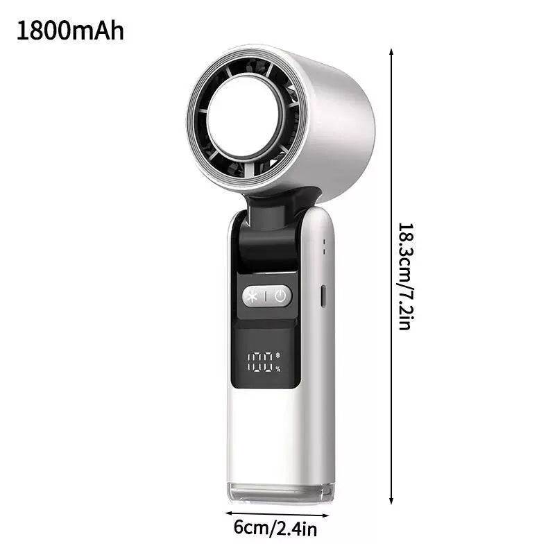 Unisex one size rechargeable portable bladeless-style mini fan with foldable head LED status indicator and high-capacity battery Bowlift