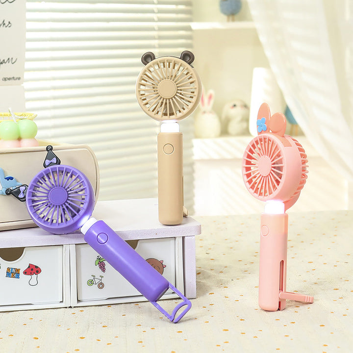 Women Portable Mini Handheld Fan with Light Function Bowlift