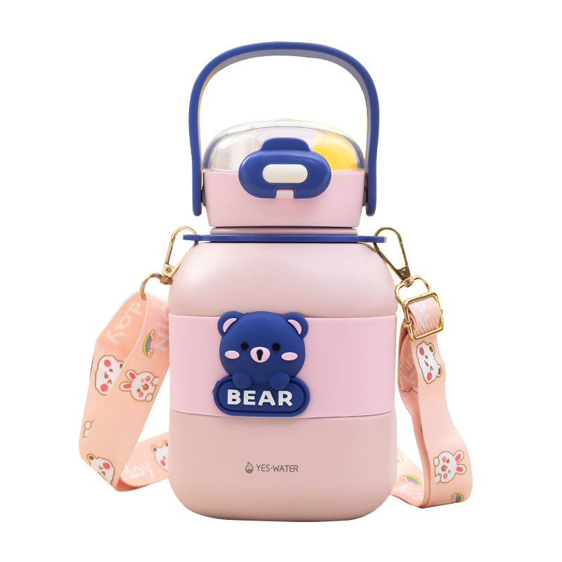 Women's insulated drinking bottle with practical carrying strap and cute bear motif Bowlift