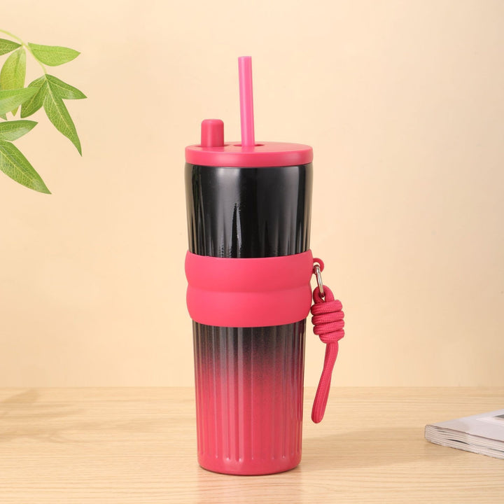 Ladies multifunctional insulated drinking bottle with integrated straw and practical carrying handle Bowlift