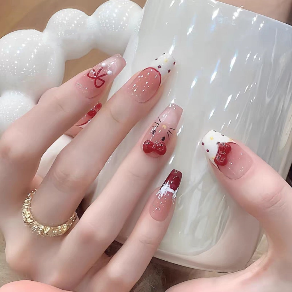 Artistic Press-On Nail Set with Character Themes Bowlift