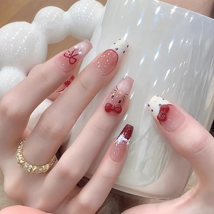 Artistic Press-On Nail Set with Character Themes Bowlift