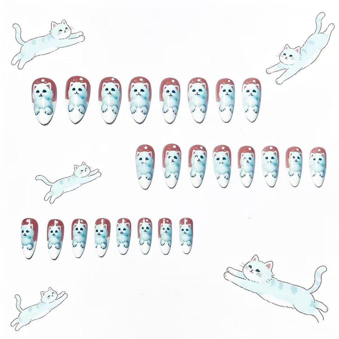Creative artificial nails with playful cat design Bowlift